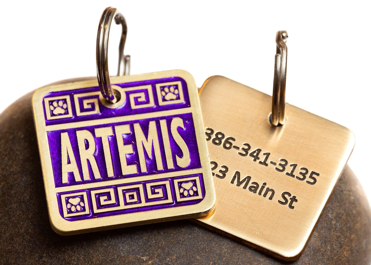 Engraved Greek Style Pet ID Tag Personalized for your Cat or Dog - Purple-0