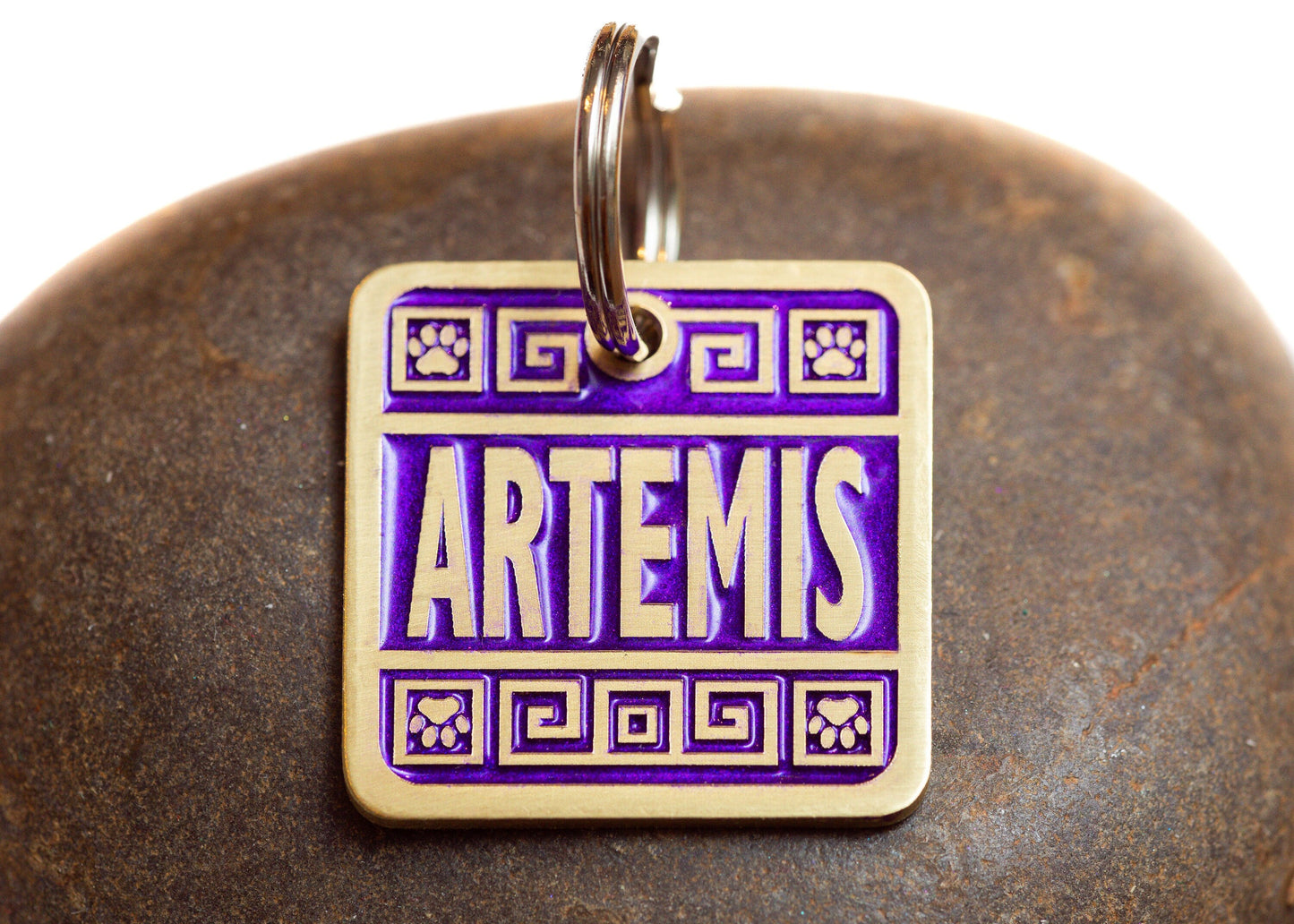 Engraved Greek Style Pet ID Tag Personalized for your Cat or Dog - Purple-1