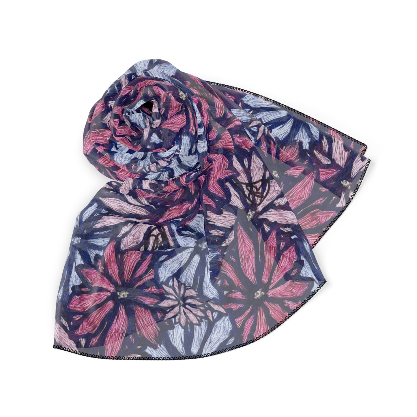 Floral Pattern Poly Scarf – Pink & Blue Botanical Wrap