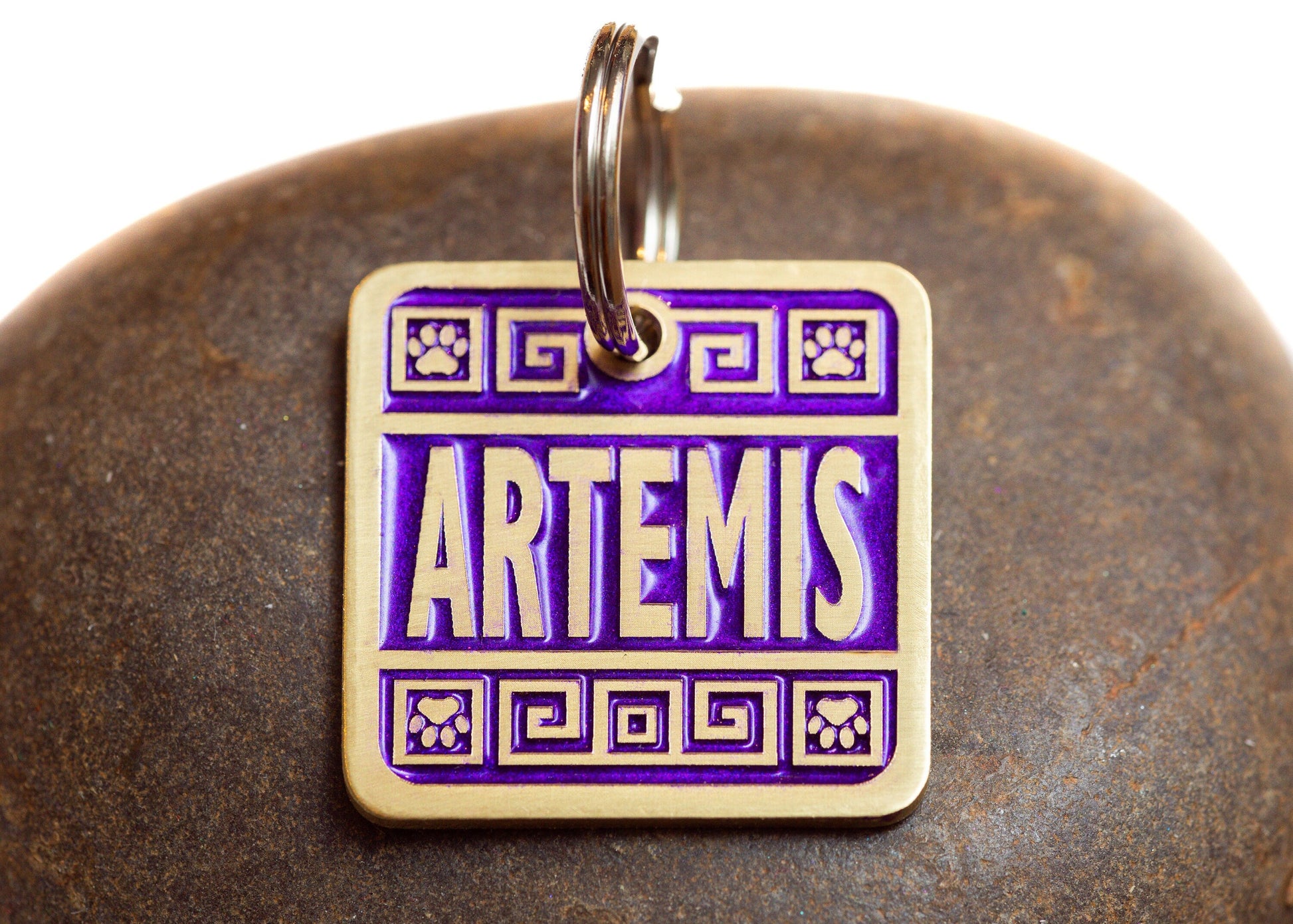 Engraved Greek Style Pet ID Tag Personalized for your Cat or Dog - Purple-1